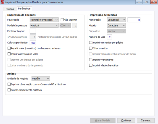 Cheques/Recibos à Fornecedores