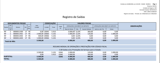 Registro de Saídas