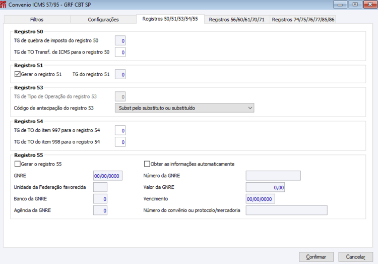 Convênio ICMS 57/95 - GRF CBT SP