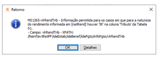 EFD Reinf - Rejeição MS1265