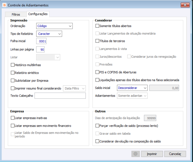 Controle de Adiantamentos