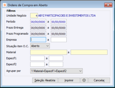 Ordens de Compra em Aberto