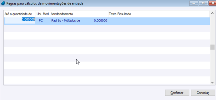 Regras para Cálculos de movimentações de entrada