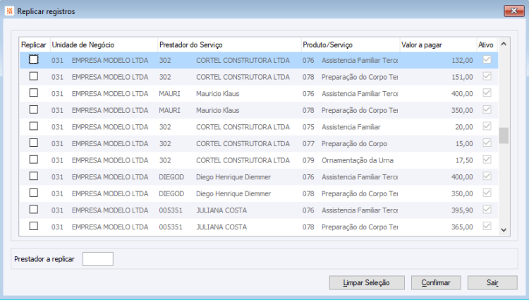 Matriz de Serviços de Terceiros a Pagar