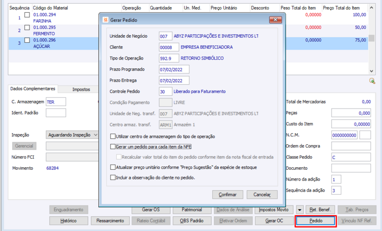 Retorno Beneficiamento Automático 11