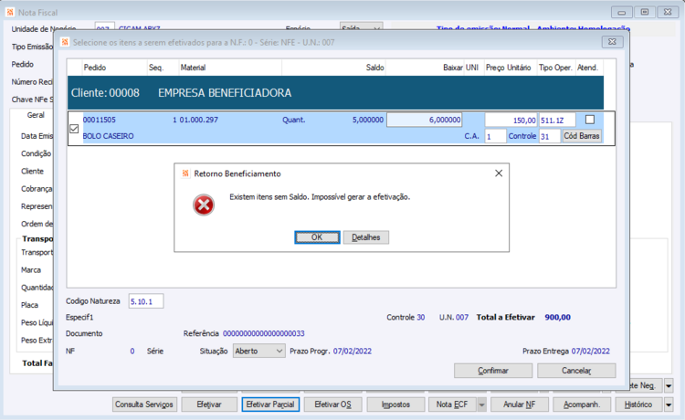 Retorno Beneficiamento Automático 22