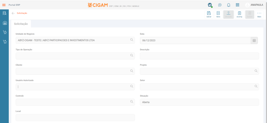 Solicitação de Compras