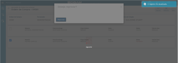 Item da Ordem de Compra Aprovado