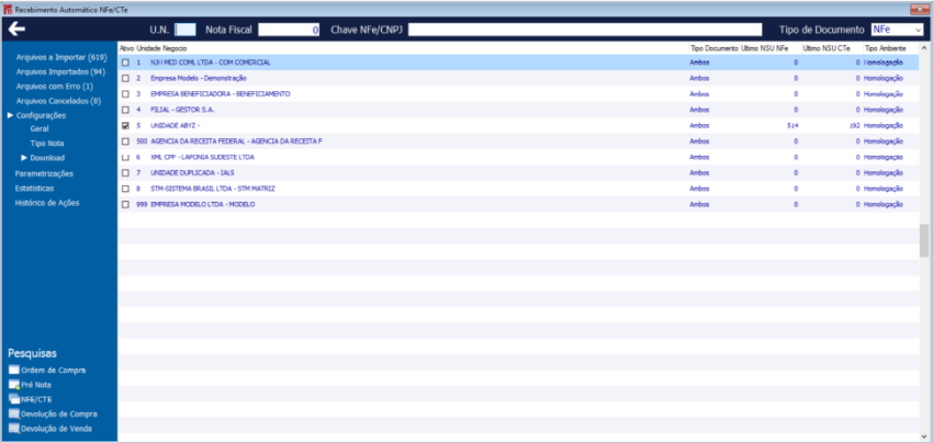Recebimento Automático NFe /CTe - Configurações Guia Download