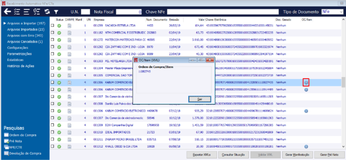 Informação OC /Item