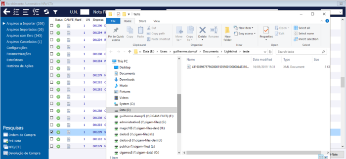 Exportar XML - exibição do arquivo salvo