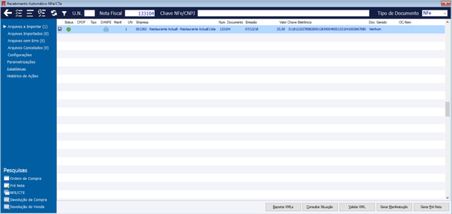 Selecionando arquivo a ser importado