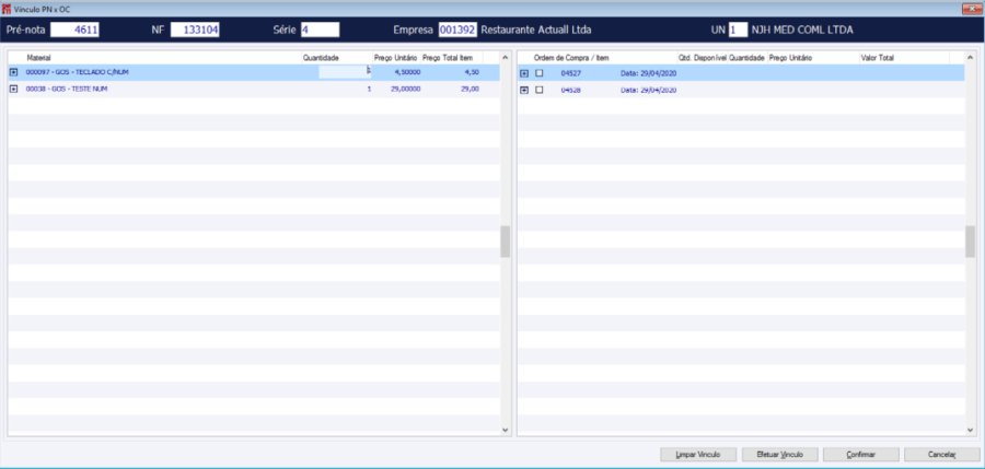 Tela Vínculo PN x OC