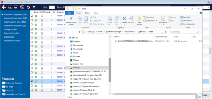 Exportar XML CTe - exibição do arquivo salvo
