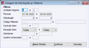 Listagem de Solicitações por Material
