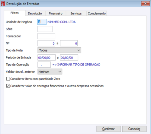 Devolução de Entradas