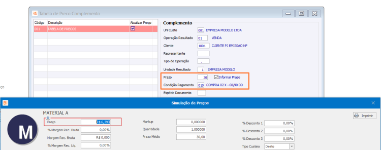 Simulação de PreçoPZ 01