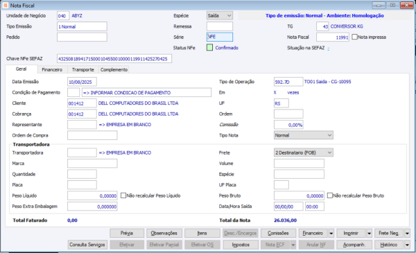 Nota Fiscal de Saída