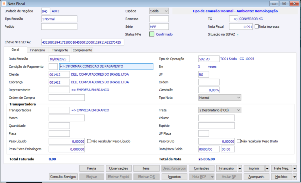 Nota Fiscal de Saída