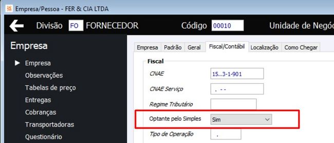 Remetente Simples Nacional