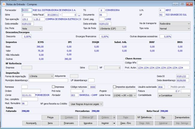 Nota de Energia Elétrica Modelo 06