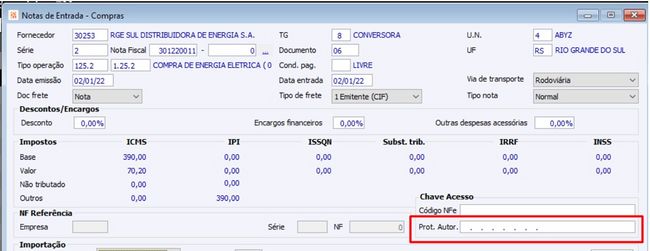 Nota de Energia Elétrica Modelo 06