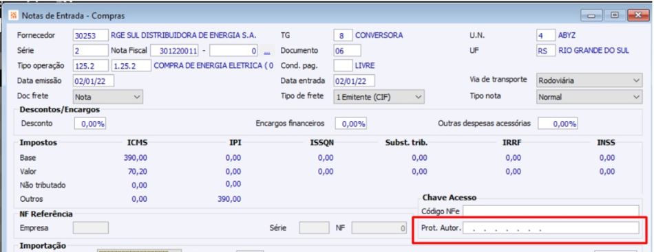 Nota de Energia Elétrica Modelo 06
