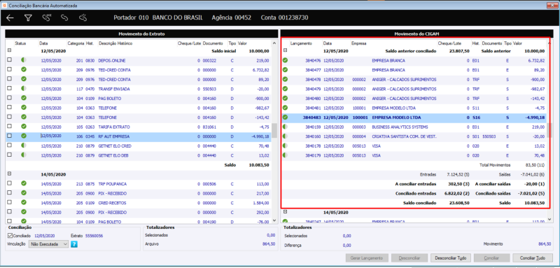 Arquivo:Tela Principal Conciliacao Bancaria Automatizada Movimento CIGAM.png
