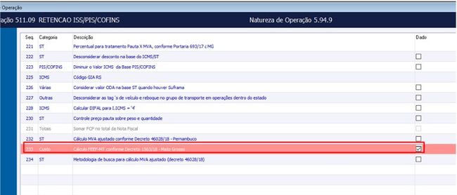 Tipo de Operação