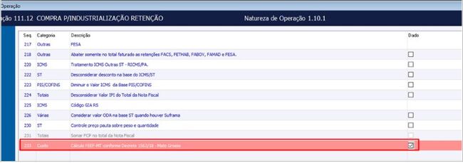 Tipo de Operação
