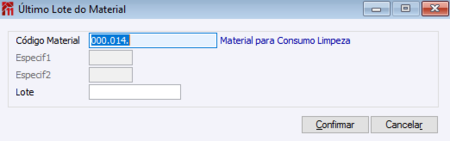 Último número Lote Material