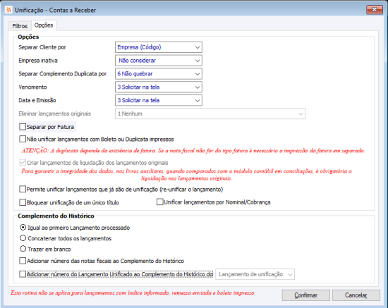 Unificar Contas a Receber
