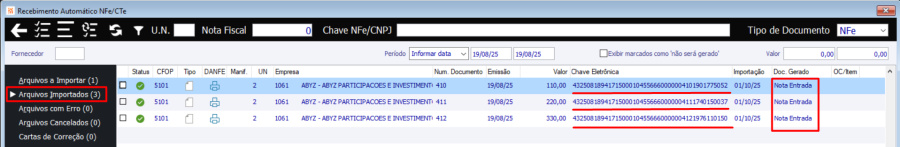 NFes Importadas