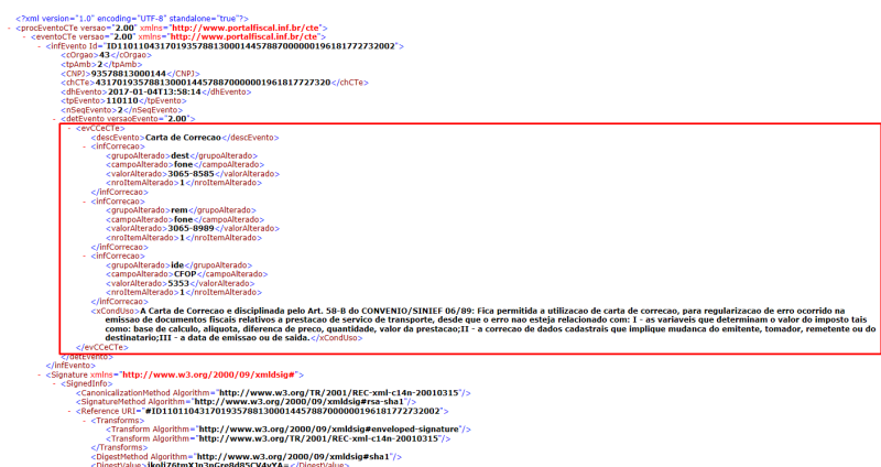 Arquivo:XML Carta de Correção CTe 3.png